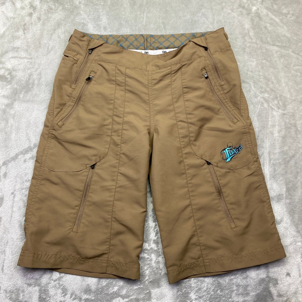 Fox Womens‎ Diva Short Tan Zip Pockets Logo Rider Design Size S Fits 29" Grunge